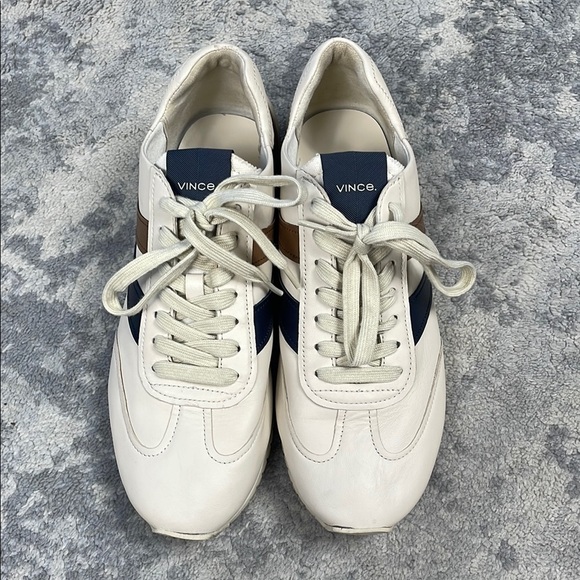 Vince Oasis Leather Runner Sneaker Cream Retro Style Lace Up Wave Sz 10 - Picture 3 of 14